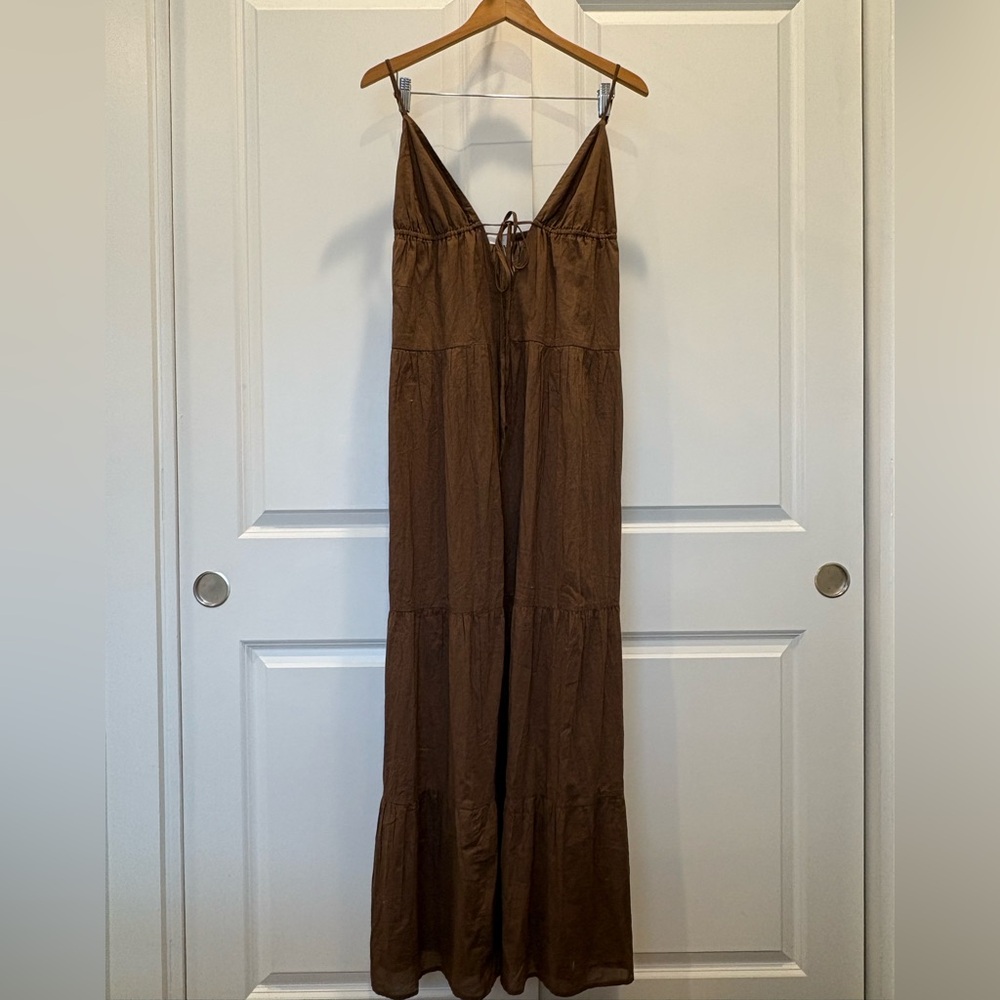 Mango NWT 100% Cotton Brown Tiered Maxi Dress Size M